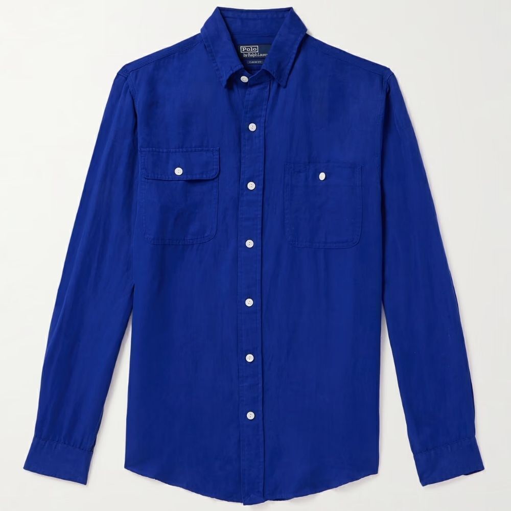 NWT Polo Ralph Lauren Blue Linen Button Down Shirt XL Lightweight Summer Classic